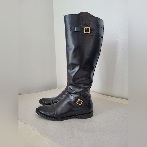 Cole Haan City Knee High Boots Vegan Leather Black Equestrian Low Heel Size 6 - Picture 1 of 10
